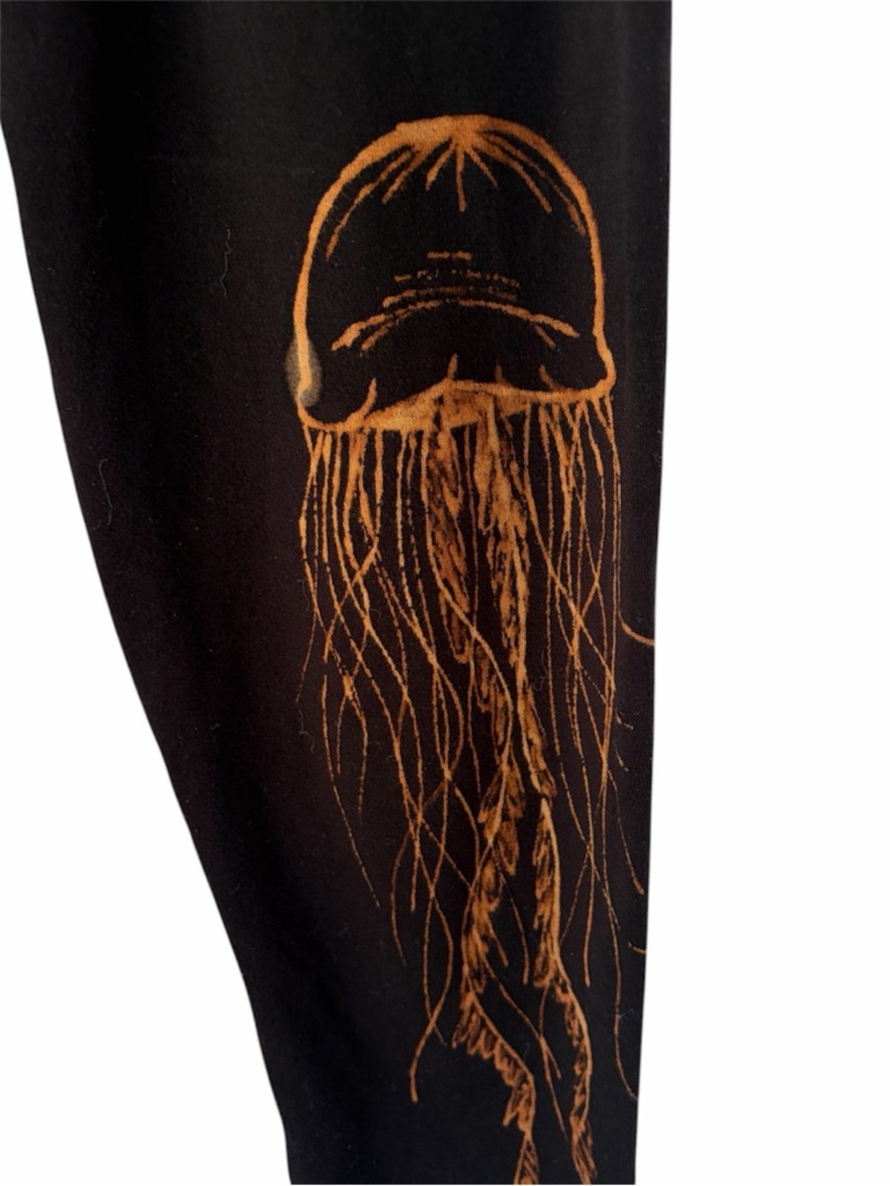 One of a Kind Black Leggings w/ Hand Painted Orange Jellyfish Graphic 🪼